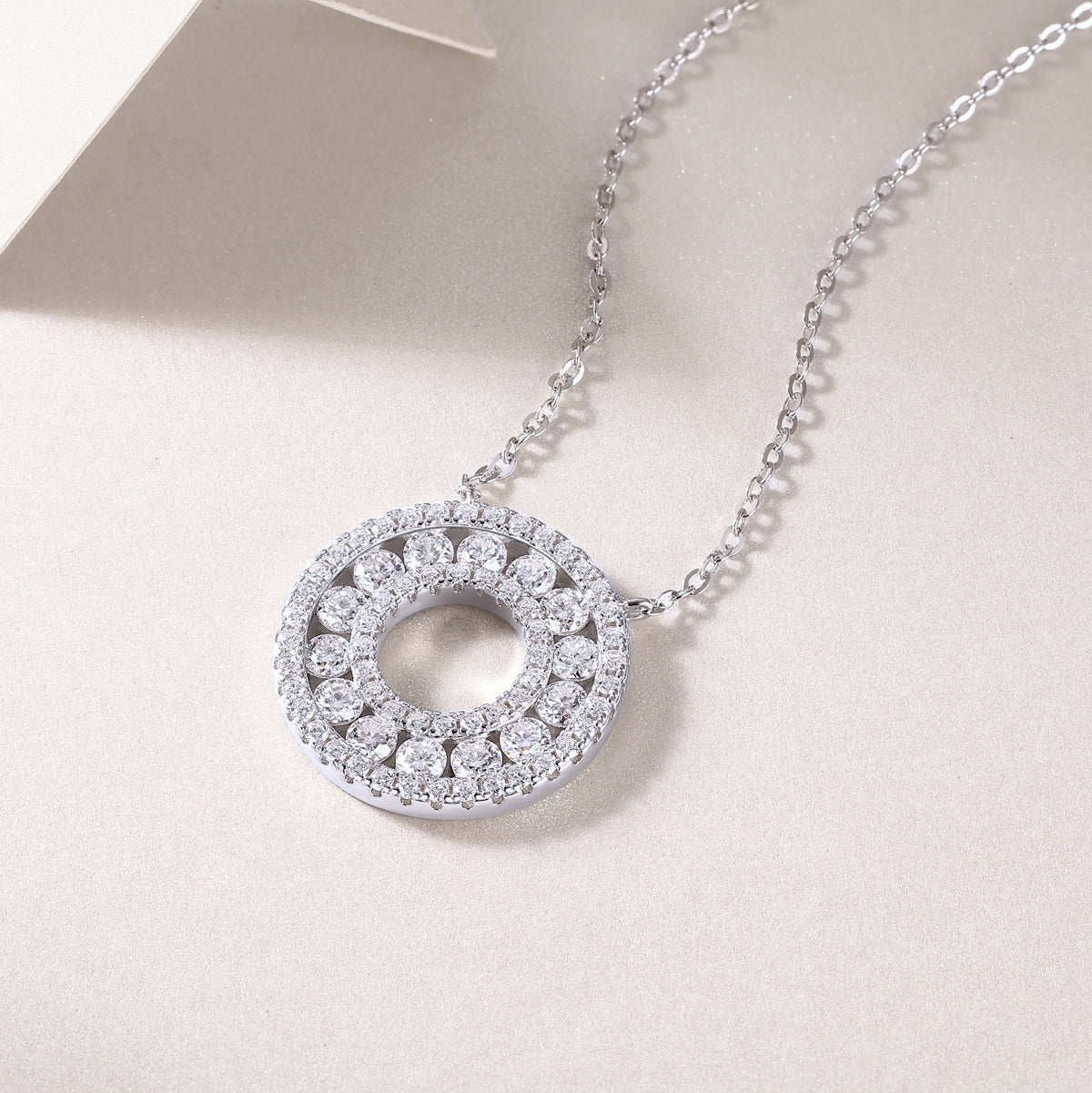 Luxury Moissanite Halo Pendant Necklace Set – Sterling Silver