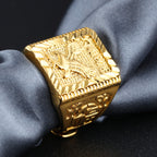 9ct Gold-Filled Men’s Ring with Eagle and Symbolic Engraving