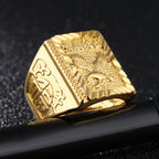 9ct Gold-Filled Men’s Ring with Eagle and Symbolic Engraving