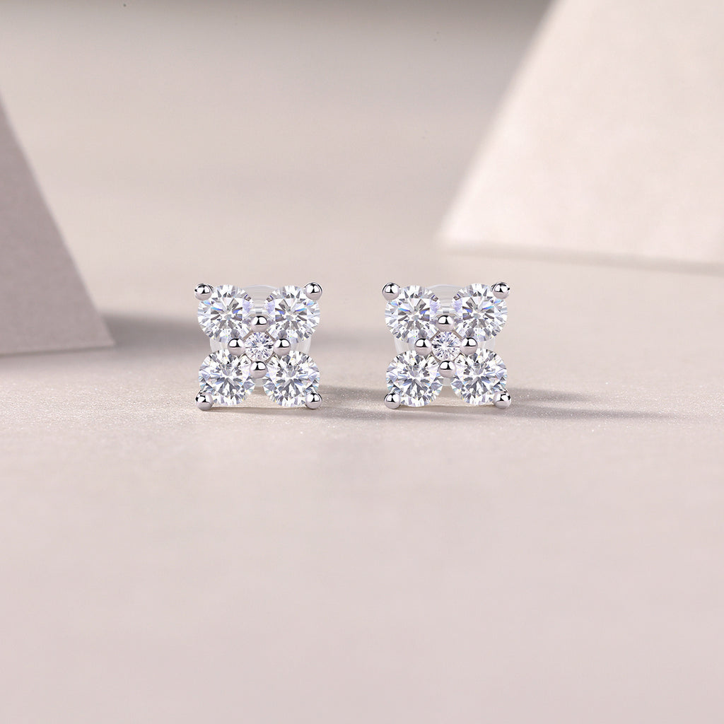 Sweetheart French Moissanite Stud Earrings – S925 Sterling Silver, Platinum Plated