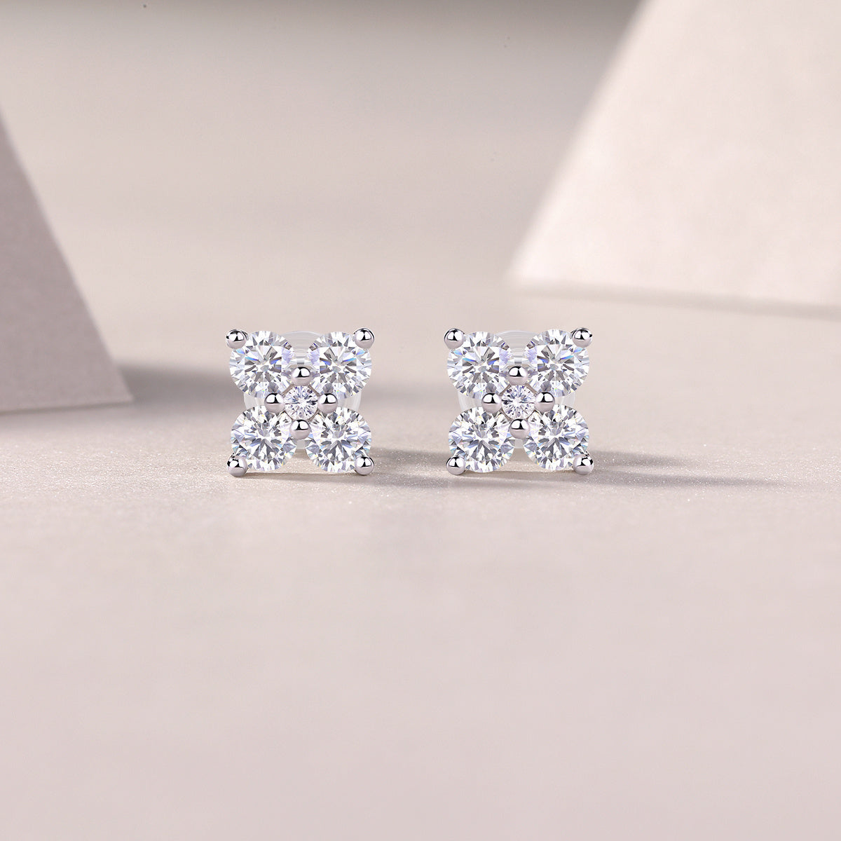 Sweetheart French Moissanite Stud Earrings – S925 Sterling Silver, Platinum Plated