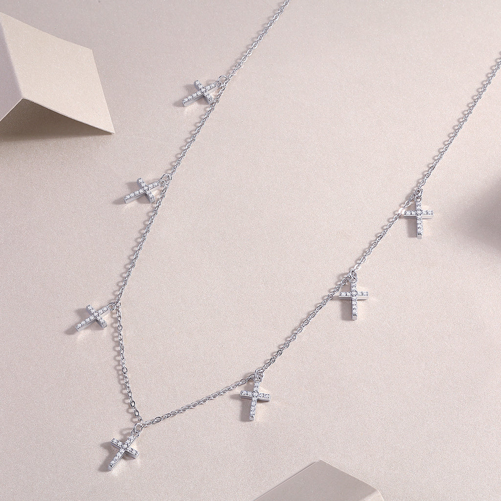 Holy Light Moissanite Cross Pendant – S925 Silver & Platinum