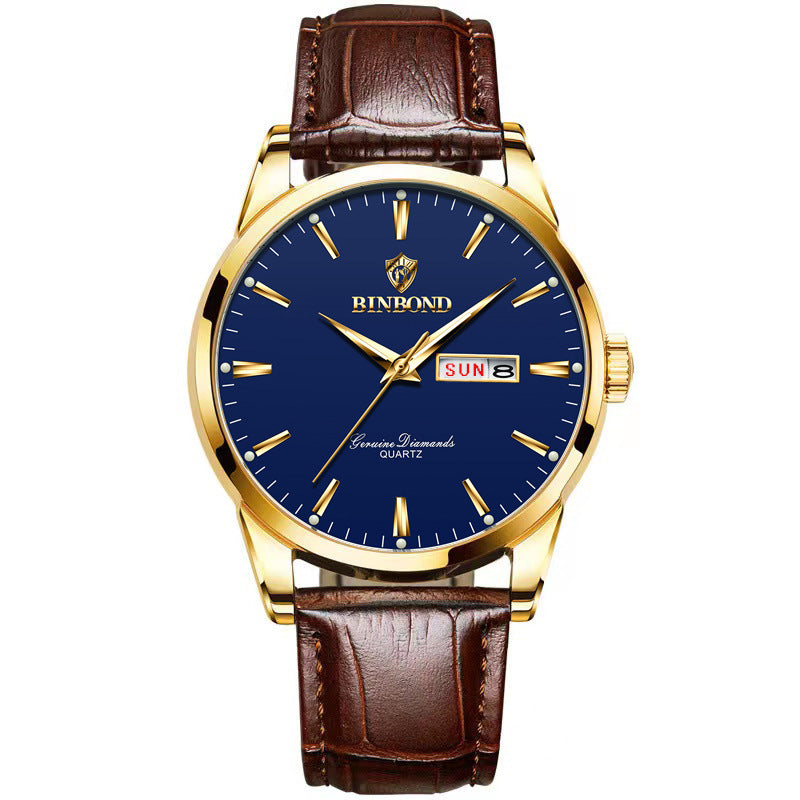 Binbond Double Calendar Waterproof Quartz Watch Men