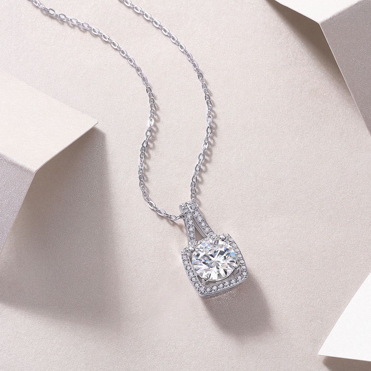 Square Moissanite Pendant – Sterling Silver Luxury necklace