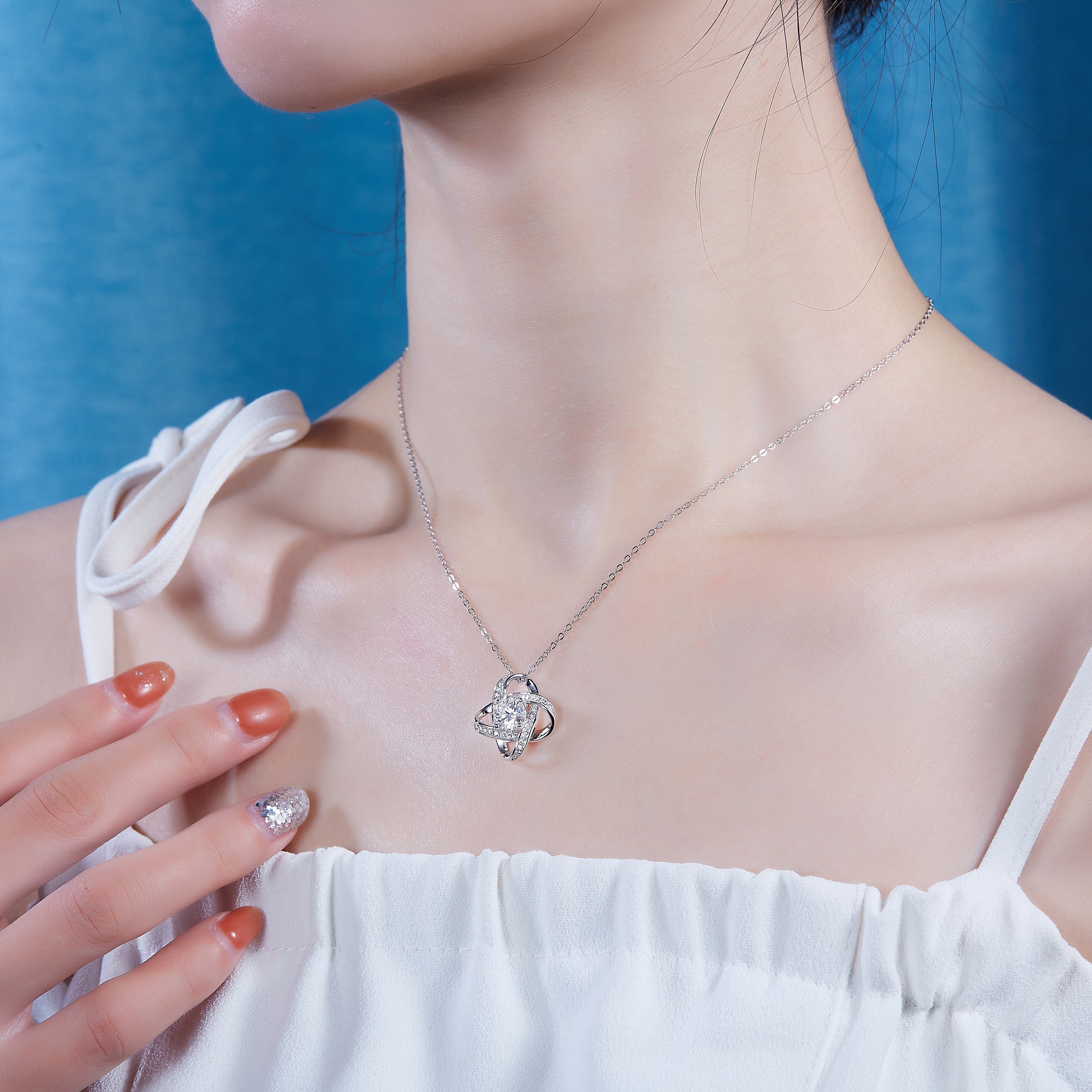 Interlinked necklace 1-carat Moissanite S925 Sterling Silver And Platinum Plating