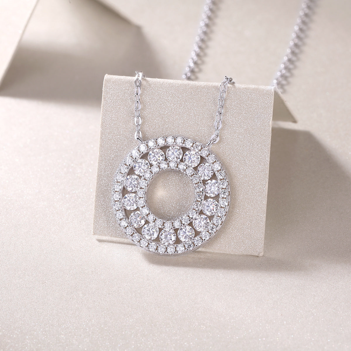 Luxury Moissanite Halo Pendant Necklace Set – Sterling Silver