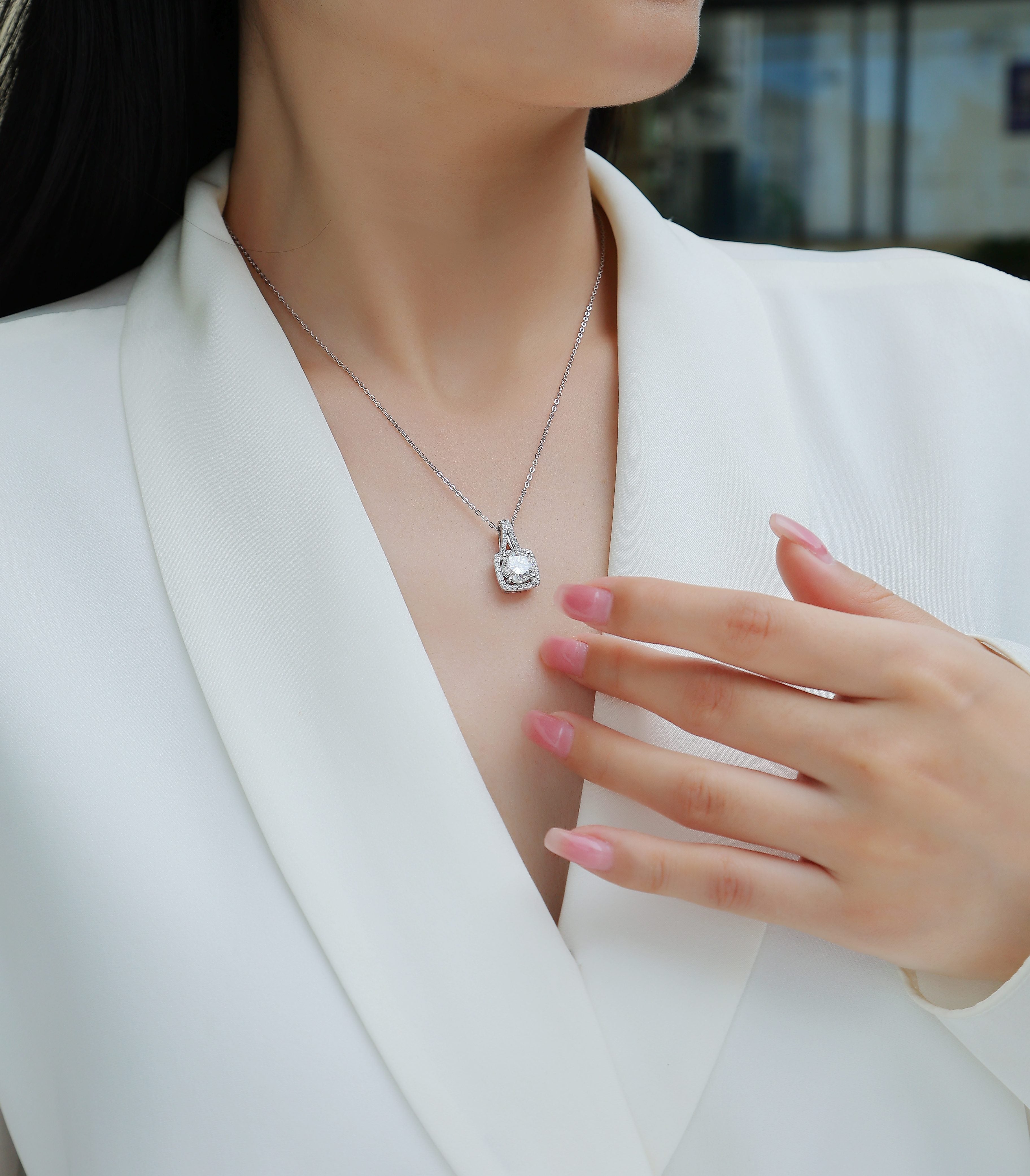 Square Moissanite Pendant – Sterling Silver Luxury necklace