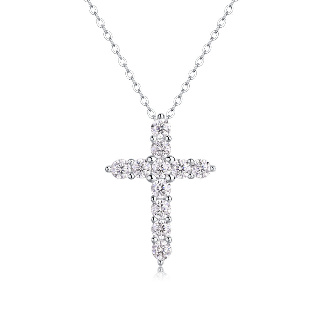 Faith Moissanite Cross Pendant – S925 Sterling Silver & Platinum Plated