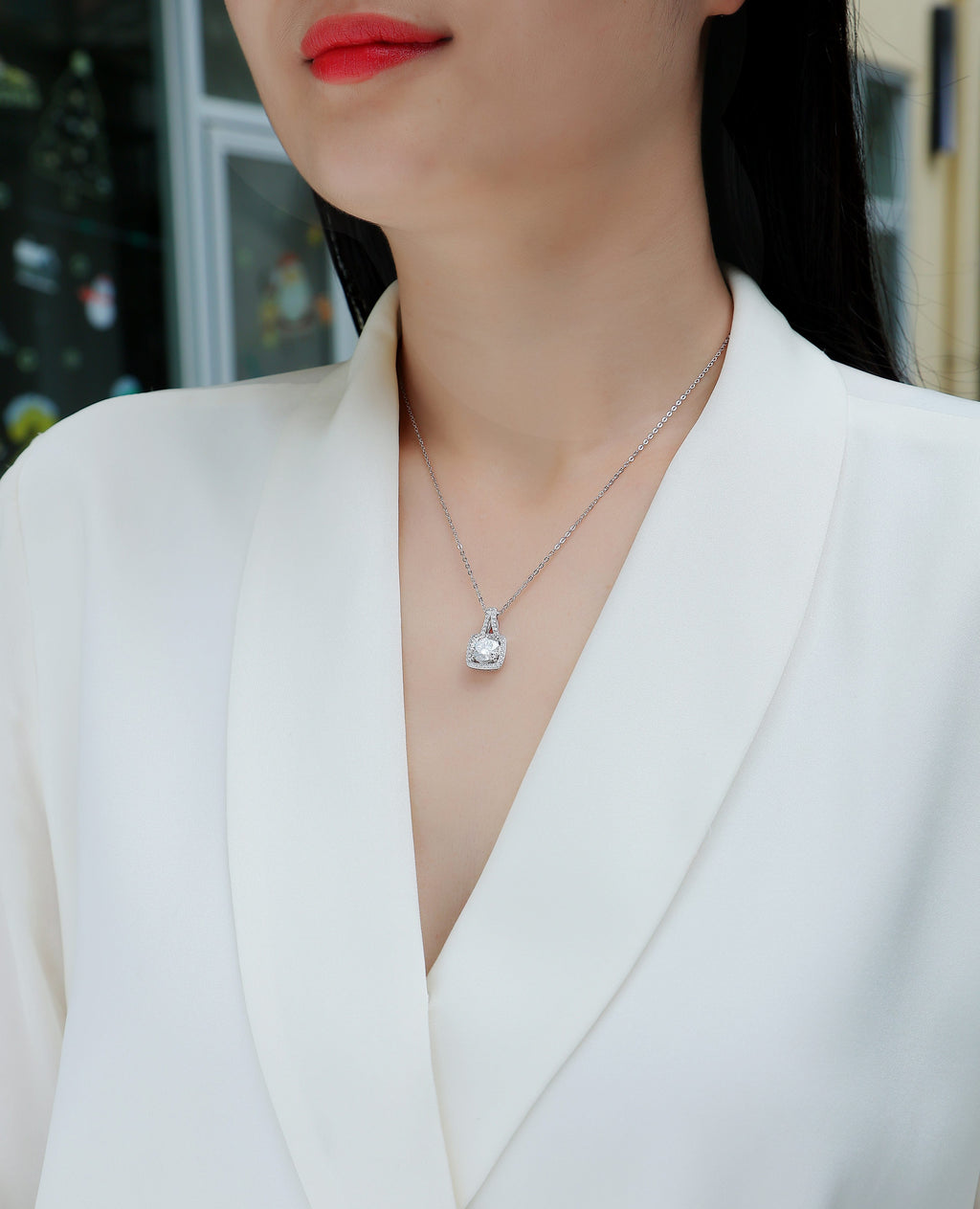 Square Moissanite Pendant – Sterling Silver Luxury necklace