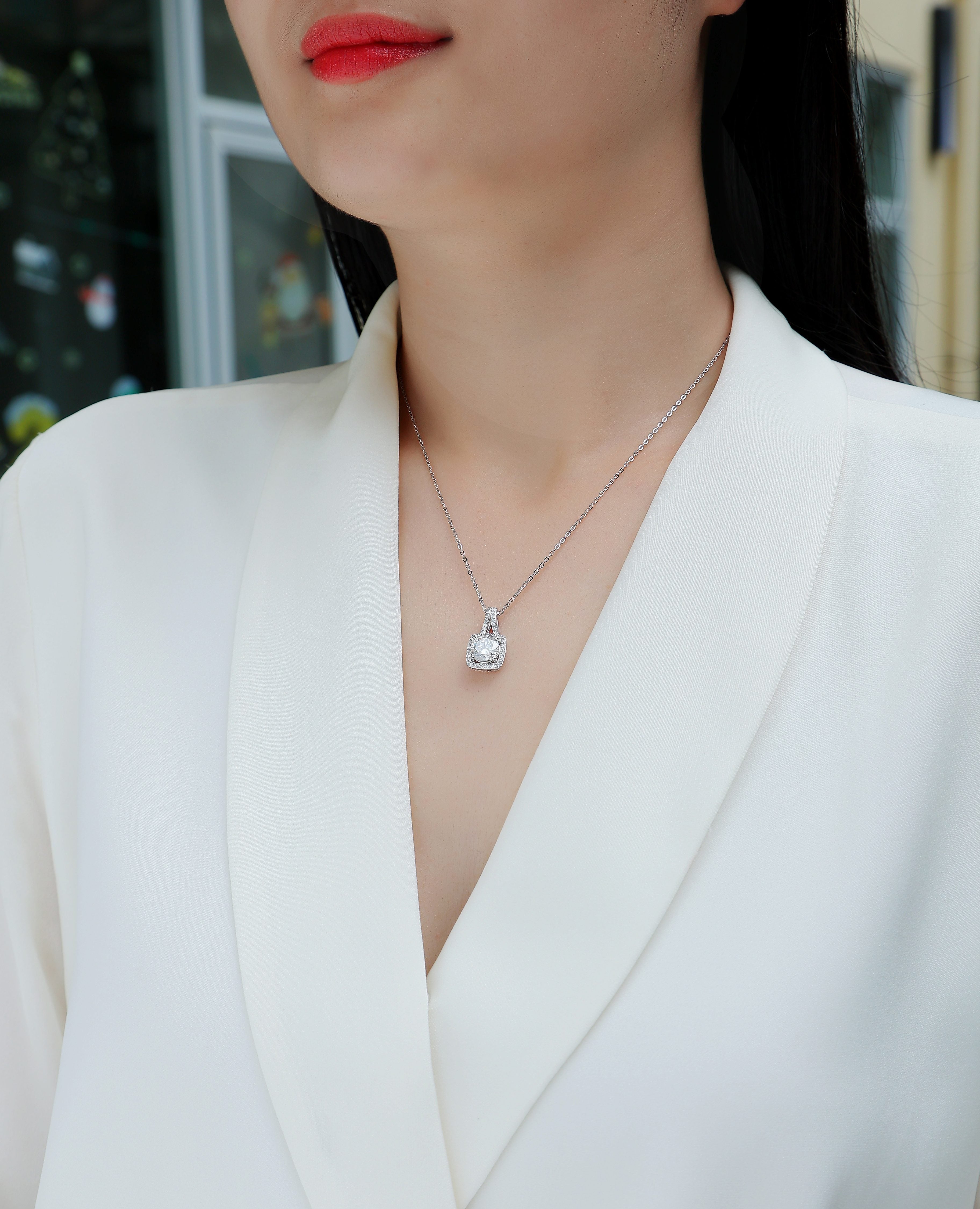 Square Moissanite Pendant – Sterling Silver Luxury necklace