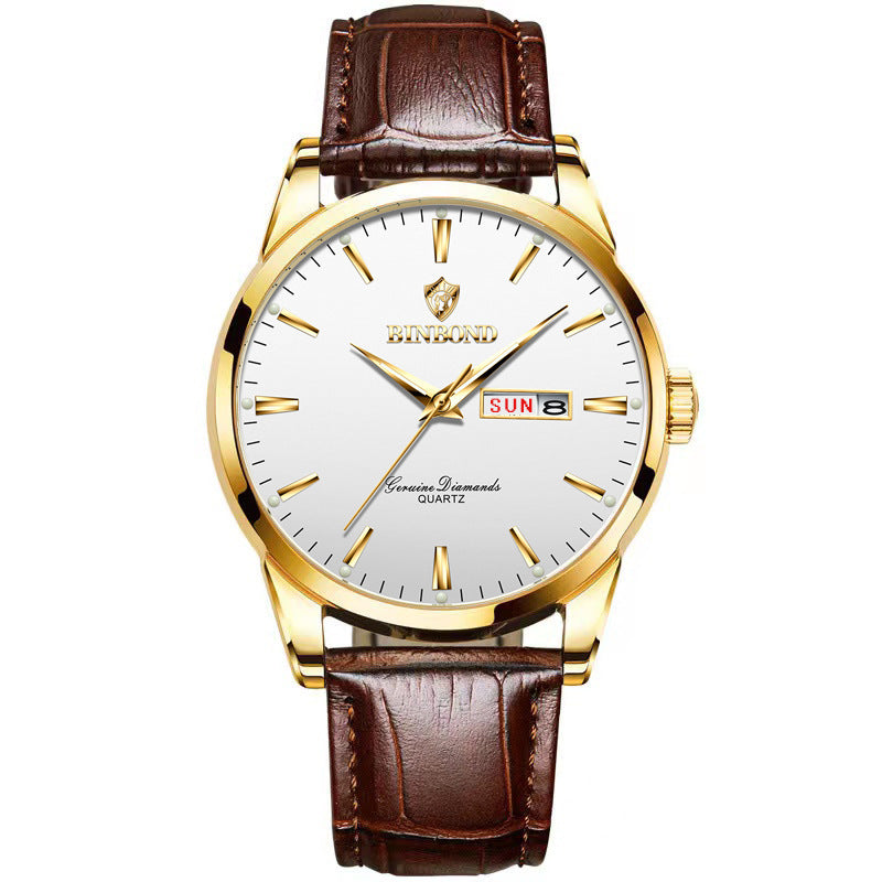 Binbond Double Calendar Waterproof Quartz Watch Men