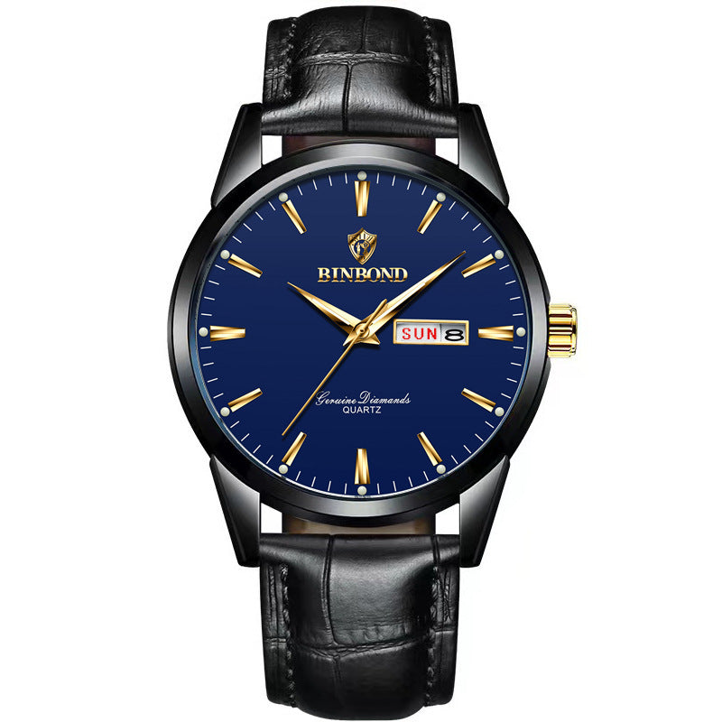 Binbond Double Calendar Waterproof Quartz Watch Men