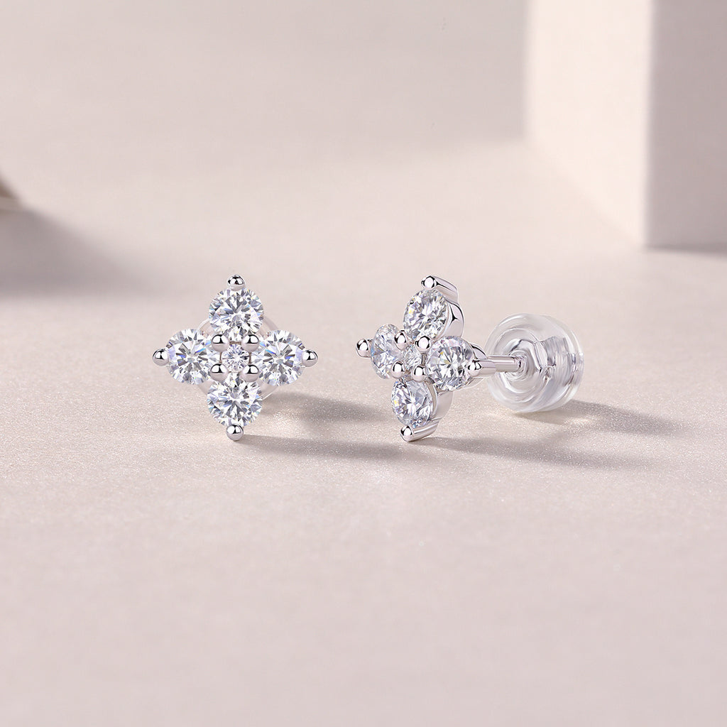 Sweetheart French Moissanite Stud Earrings – S925 Sterling Silver, Platinum Plated