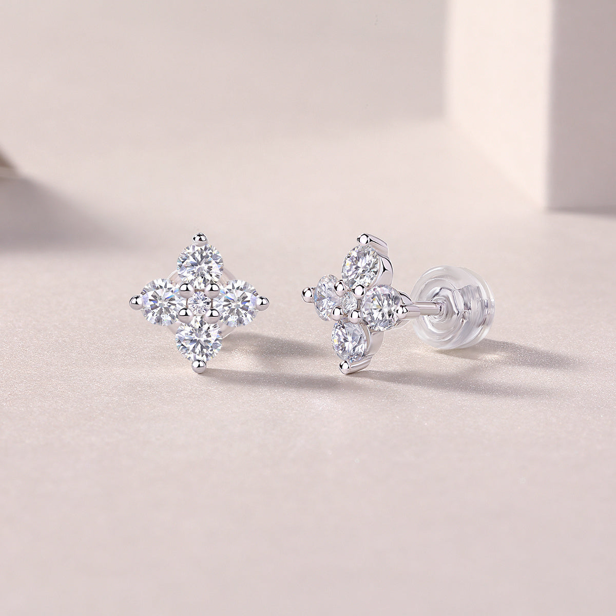 Sweetheart French Moissanite Stud Earrings – S925 Sterling Silver, Platinum Plated
