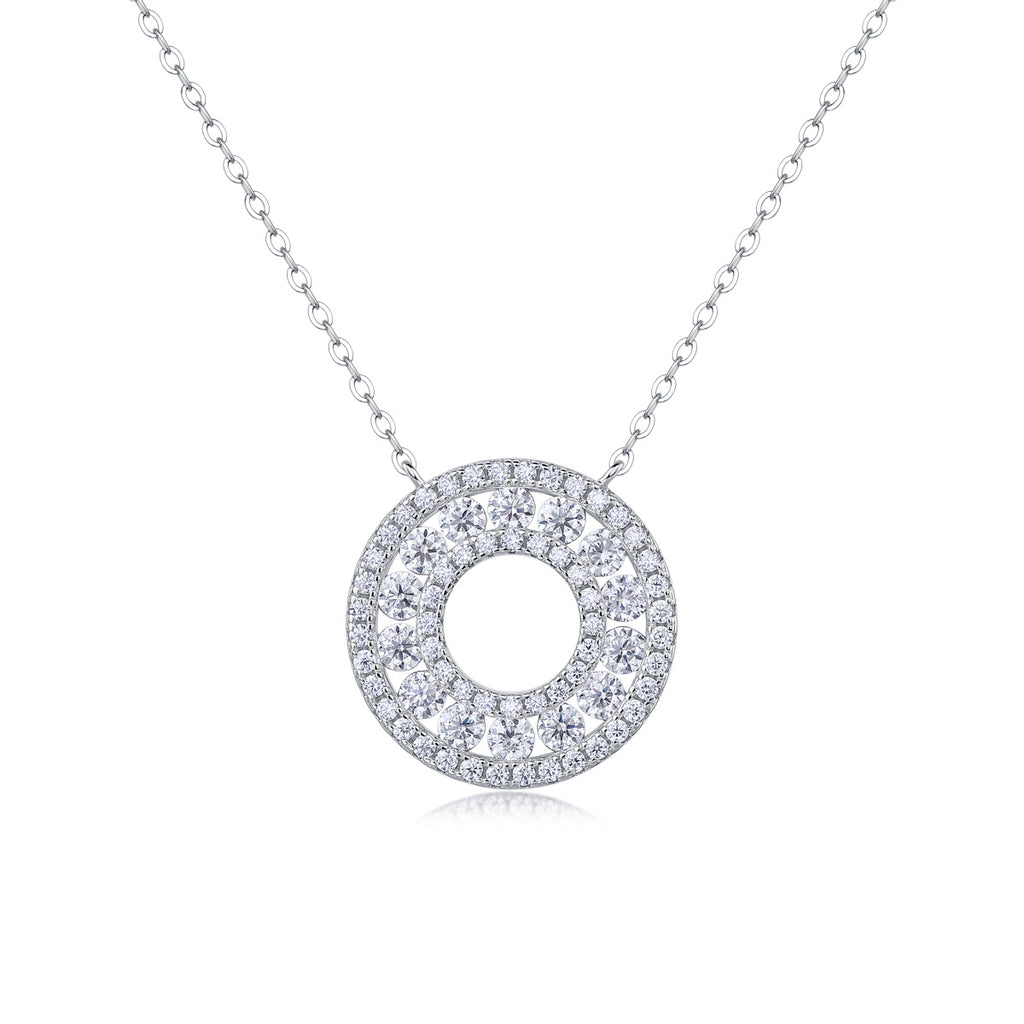 Luxury Moissanite Halo Pendant Necklace Set – Sterling Silver