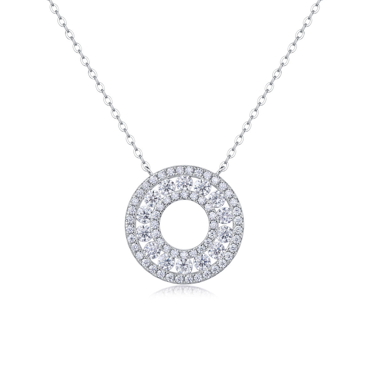 Luxury Moissanite Halo Pendant Necklace Set – Sterling Silver