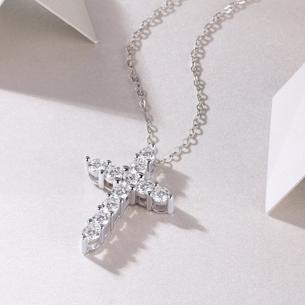 Faith Moissanite Cross Pendant – S925 Sterling Silver & Platinum Plated