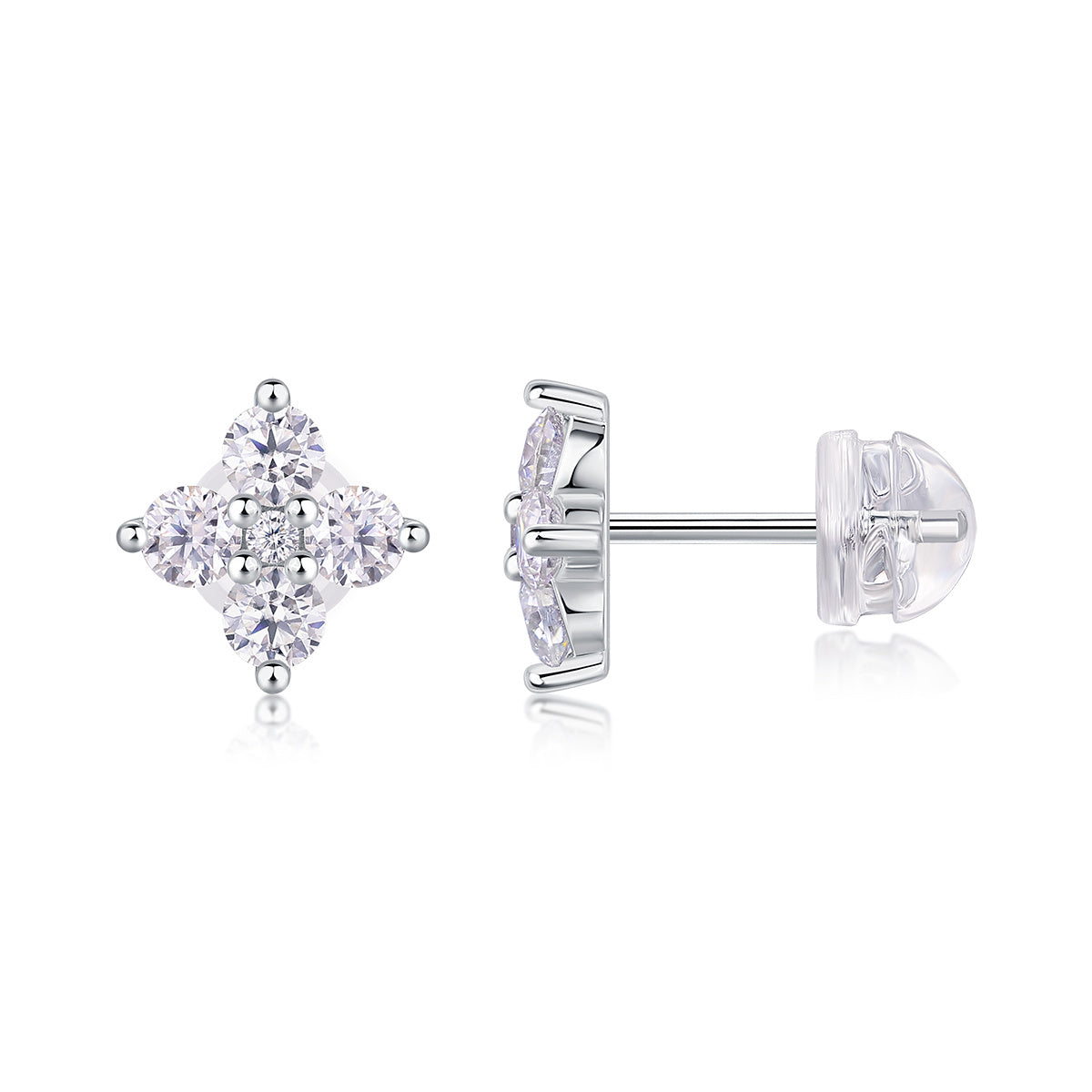 Sweetheart French Moissanite Stud Earrings – S925 Sterling Silver, Platinum Plated